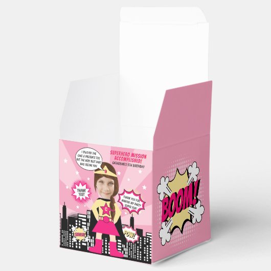 Superhero Comic Boek Stijl Meisje Verjaardag Foto Bedankdoosjes (Geopend)