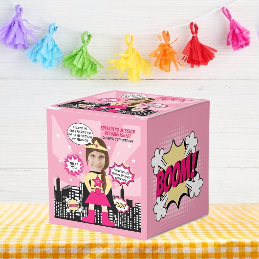 Superhero Comic Boek Stijl Meisje Verjaardag Foto Bedankdoosjes