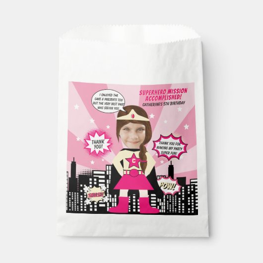 Superhero Comic Boek Stijl Meisje Verjaardag Foto Bedankzakje (Voorkant)