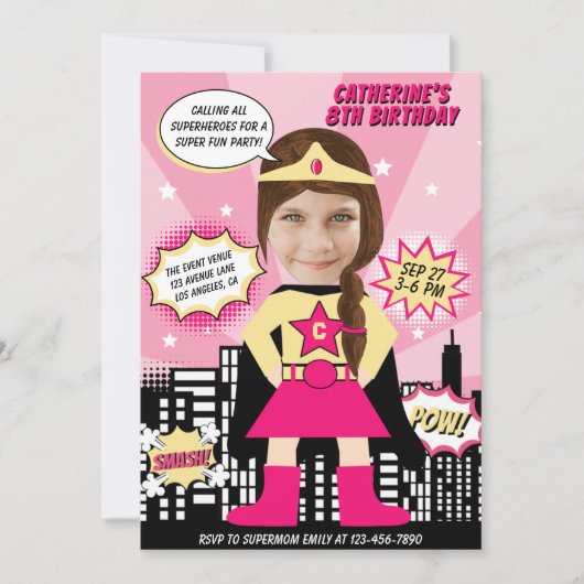 Superhero Comic Boek Stijl Meisje Verjaardag Foto Kaart (Voorkant)