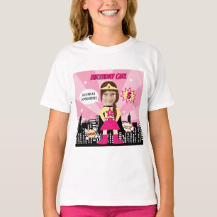 Superhero Comic Boek Stijl Meisje Verjaardag Foto T-shirt