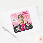 Superhero Comic Boek Stijl Meisje Verjaardag Foto Vierkante Sticker (Envelop)