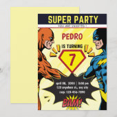 Superhero Comic Book Birthday Party Invitation Kaart (Voorkant / Achterkant)