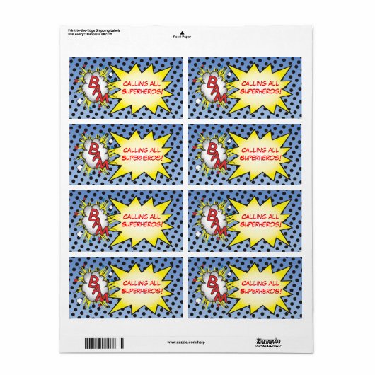Superhero Comic Book Labels (Full Sheet)