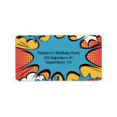 Superhero Comic Book Pop Art Boy Birthday Party Etiket (Voorkant)