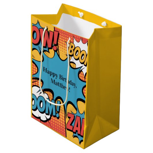 Superhero Comic Book Pop Art Boy Birthday Party Medium Cadeauzakje (Voorkant Gekanteld)