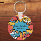 Superhero Comic Book Pop Art Boy Birthday Party Sleutelhanger (Voorkant)