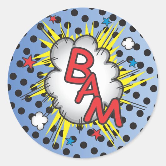 Superhero Comic Book Stickers, Bam! Ronde Sticker (Voorkant)