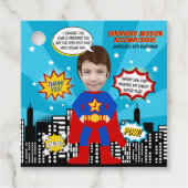 Superhero Comic Book Style Boy Verjaardagsfoto Bedankjes Labels (Voorkant)