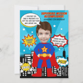 Superhero Comic Book Style Boy Verjaardagsfoto Bedankkaart (Voorkant)