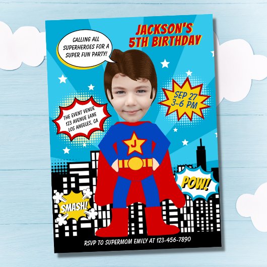 Superhero Comic Book Style Boy Verjaardagsfoto Kaart