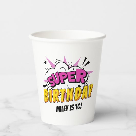 Superhero Comic Book Verjaardag van het meisje Papieren Bekers (Voorkant)