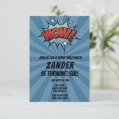 Superhero Comic Boy Verjaardagsfeestuitnodiging Kaart (Staand voorkant)