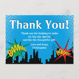 Superhero Comic Boy's Verjaardagsfeestje Dank u Bedankkaart
