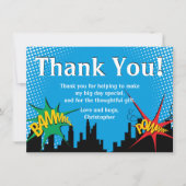 Superhero Comic Boy's Verjaardagsfeestje Dank u Bedankkaart (Voorkant)