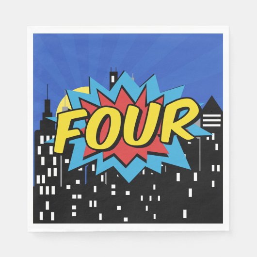 Superhero Comic Speech Bubble 4e verjaardagsfeestj Servet (Voorkant)