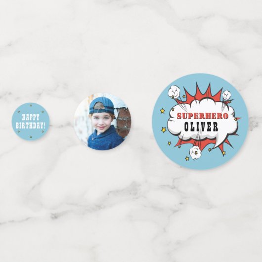 Superhero Comic Speech Cloud Boy Verjaardagsfeest Confetti (Achterkanten)