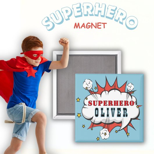Superhero Comic Speech Cloud Boy Verjaardagsfeest Magneet