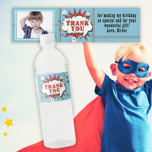 Superhero Comic Speech Cloud Foto Verjaardag Waterfles Etiket