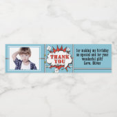 Superhero Comic Speech Cloud Foto Verjaardag Waterfles Etiket (Enkel label)