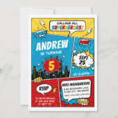 Superhero Comic Verjaardag Uitnodiging Jongen (Voorkant)