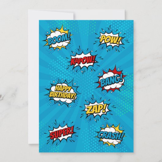 Superhero Comic Verjaardag Uitnodiging Jongen (Achterkant)