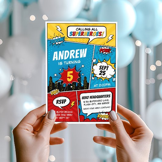 Superhero Comic Verjaardag Uitnodiging Jongen