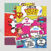 Superhero Comic Verjaardag Uitnodiging voor MEISJE (Voorkant / Achterkant)