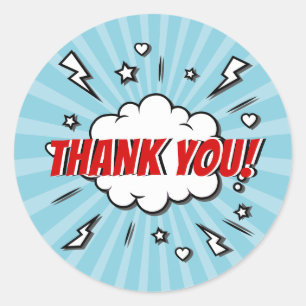 Superhero Comic Verjaardagsfeestje Dank u Sticker