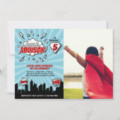 Superhero Comic verjaardagsfeestje foto uitnodigin Kaart (Voorkant)