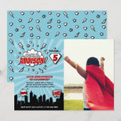 Superhero Comic verjaardagsfeestje foto uitnodigin Kaart (Voorkant / Achterkant)