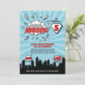 Superhero Comic verjaardagsfeestje uitnodiging (Staand voorkant)