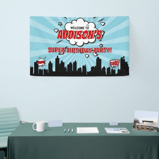 Superhero Comic Verjaardagsfeestje Welkomstbanner Spandoek (Beurs)