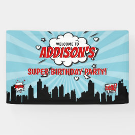 Superhero Comic Verjaardagsfeestje Welkomstbanner Spandoek