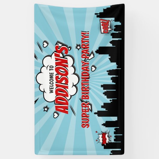 Superhero Comic Verjaardagsfeestje Welkomstbanner Spandoek (Verticaal)