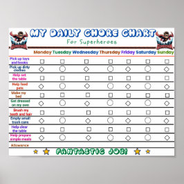 Superhero Daily Chore Chart voor kinderen Poster