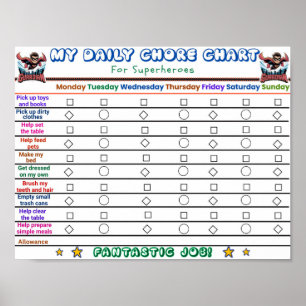 Superhero Daily Chore Chart voor kinderen Poster