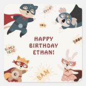 Superhero Dieren Schattige Party Animals Kids Verj Vierkante Sticker (Voorkant)