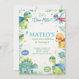 Superhero Dinosaur Watercolor Birthday Party Paste Kaart