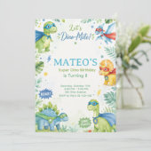 Superhero Dinosaur Watercolor Birthday Party Paste Kaart (Staand voorkant)
