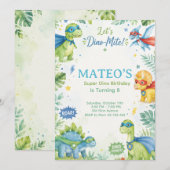 Superhero Dinosaur Watercolor Birthday Party Paste Kaart (Voorkant / Achterkant)