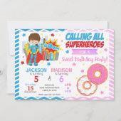 Superhero & Donut Joint Birthday Invitation Kaart (Voorkant)