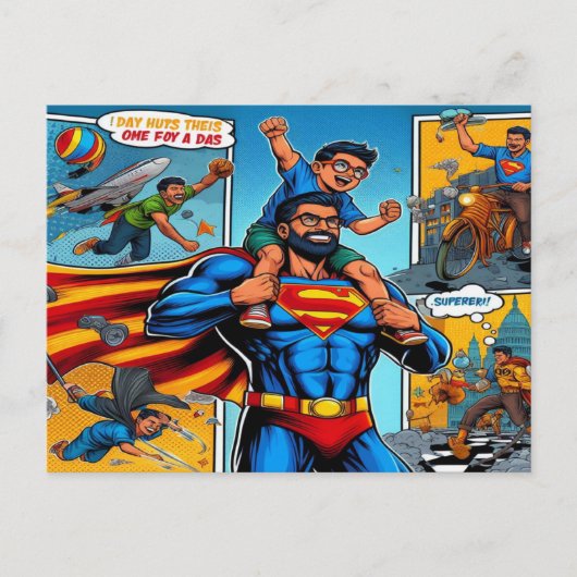 Superhero Fathers stripverhaal Feestdagenkaart (Voorkant)
