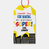 Superhero Favor Tags, geel Cadeaulabel (Voorkant)