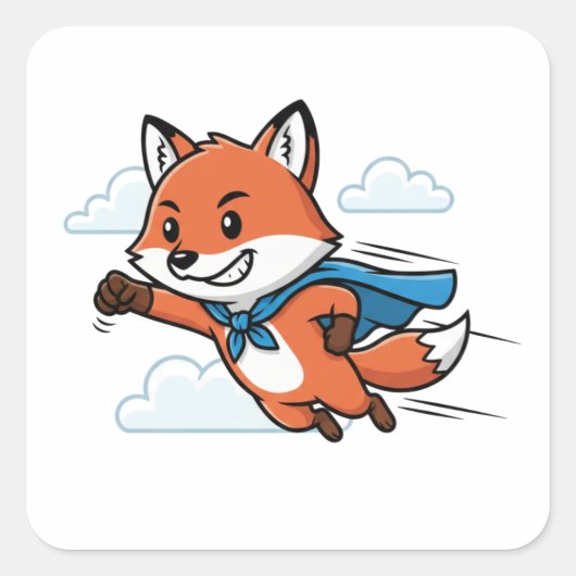 Superhero Fox Flying Cartoon Art Sticker (Voorkant)