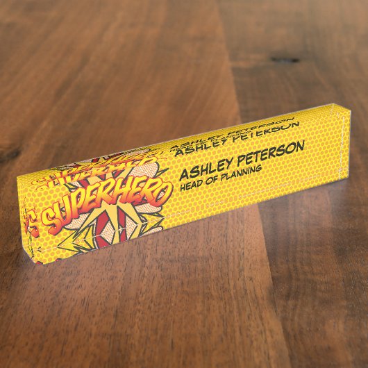 SUPERHERO Fun Retro Comic Book Naambordje (Zijkant)