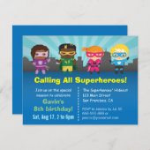 Superhero Group Kids Verjaardagsfeestje Uitnodigin Kaart (Voorkant / Achterkant)
