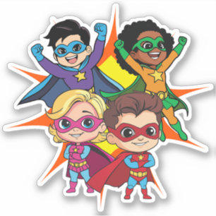 Superhero Jongen en Meisje Custom-Cut Vinyl Sticke Sticker