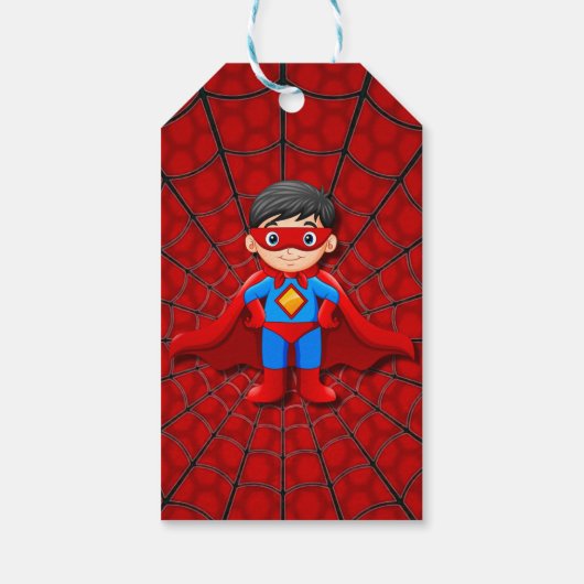 SuperHero Jongen Verjaardagsfeestje Dank u Cadeaulabel (Achterkant)