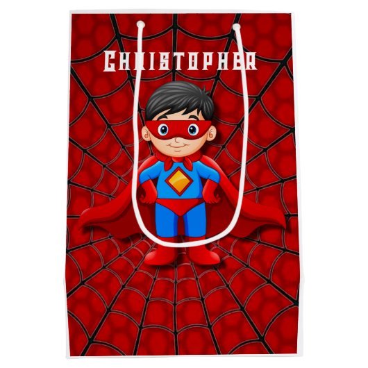 SuperHero Jongen Verjaardagsfeestje Medium Cadeauzakje (Achterkant)